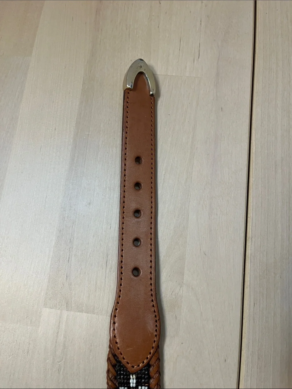 Brown Leather & Decorative Beaded Belt w/ Silver Hardware Men’s Size 38